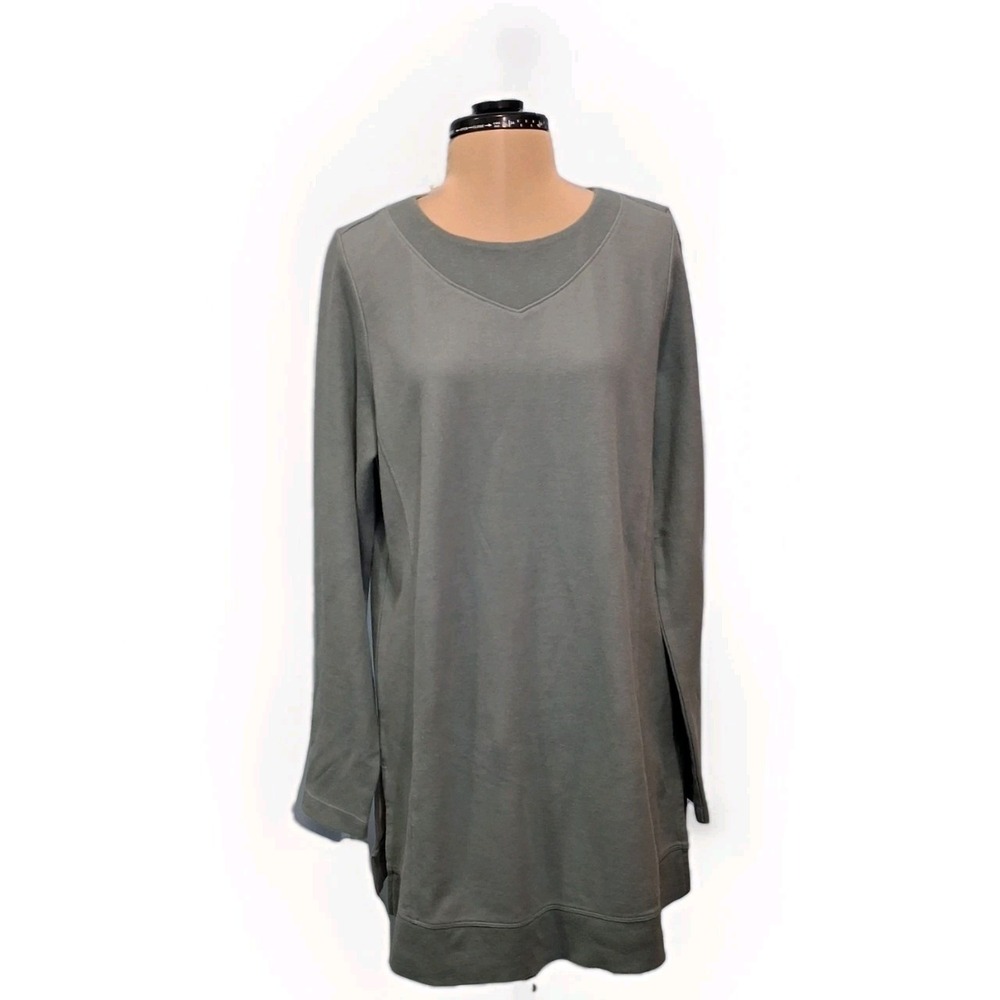 J. Jill Fit Double Knit Trimmed Tunic Sweatshirt Pullover Green Size Medium Long